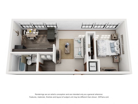 Floor plan for 1 bed, 1 bath, 850 sqft